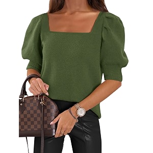 Womens Puff Short Sleeve Sweater Tops Square