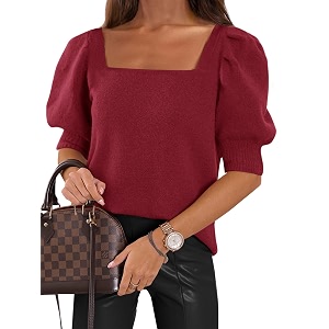Womens Puff Short Sleeve Sweater Tops Square