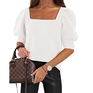 Womens Puff Short Sleeve Sweater Tops Square