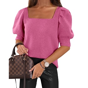 Womens Puff Short Sleeve Sweater Tops Square