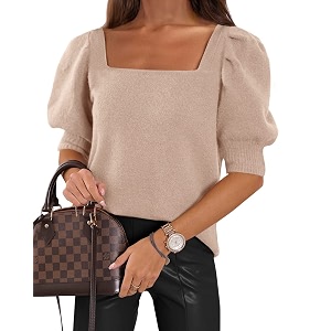 Womens Puff Short Sleeve Sweater Tops Square