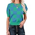 Womens Puff Short Sleeve Sweater Tops Crewneck Basic Knit Pullover Lightweight Casual Sweaters