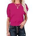 Womens Puff Short Sleeve Sweater Tops Crewneck Basic Knit Pullover Lightweight Casual Sweaters