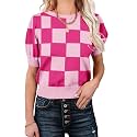 Womens Puff Short Sleeve Sweater Tops Crewneck Basic Knit Pullover Lightweight Casual Sweaters