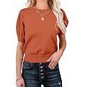 Womens Puff Short Sleeve Sweater Tops Crewneck Basic Knit Pullover Lightweight Casual Sweaters
