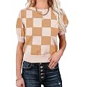 Womens Puff Short Sleeve Sweater Tops Crewneck Basic Knit Pullover Lightweight Casual Sweaters