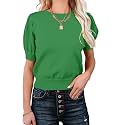 Womens Puff Short Sleeve Sweater Tops Crewneck Basic Knit Pullover Lightweight Casual Sweaters