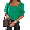 Womens Puff Short Sleeve Sweater Tops Square