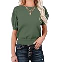 Womens Puff Short Sleeve Sweater Tops Crewneck Basic Knit Pullover Lightweight Casual Sweaters