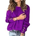 Womens Pullover Sweaters Batwing Long Sleeve Crewneck Casual Loose Knit Jumper Tops with Buttons