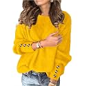 Womens Pullover Sweaters Batwing Long Sleeve Crewneck Casual Loose Knit Jumper Tops with Buttons