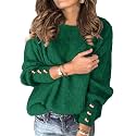 Womens Pullover Sweaters Batwing Long Sleeve Crewneck Casual Loose Knit Jumper Tops with Buttons