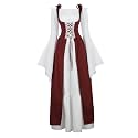 Womens Renaissance Dress Costume with Bell Sleeves and Lace Up Front