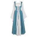 Womens Renaissance Dress Costume with Bell Sleeves and Lace Up Front