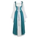 Womens Renaissance Dress Costume with Bell Sleeves and Lace Up Front