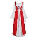 Womens Renaissance Dress Costume with Bell Sleeves and Lace Up Front