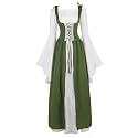 Womens Renaissance Dress Costume with Bell Sleeves and Lace Up Front