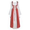 Womens Renaissance Dress Costume with Bell Sleeves and Lace Up Front