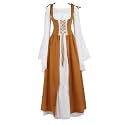 Womens Renaissance Dress Costume with Bell Sleeves and Lace Up Front