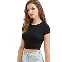 Womens Round Neck Casual Solid Crop Top