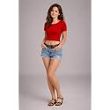 Womens Round Neck Casual Solid Crop Top