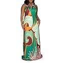 Womens Sexy Summer Dresses Halter Neck Plus Size Long Maxi Dress Casual Floral Beach Sun Dresses with Pockets
