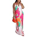 Womens Sexy Summer Dresses Halter Neck Plus Size Long Maxi Dress Casual Floral Beach Sun Dresses with Pockets