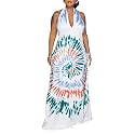 Womens Sexy Summer Dresses Halter Neck Plus Size Long Maxi Dress Casual Floral Beach Sun Dresses with Pockets