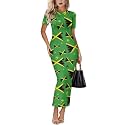 Womens Short Sleeve Jamaican Flag Midi Bodycon Dress