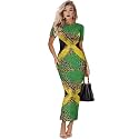 Womens Short Sleeve Jamaican Flag Midi Bodycon Dress