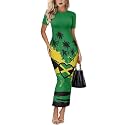 Womens Short Sleeve Jamaican Flag Midi Bodycon Dress