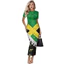 Womens Short Sleeve Jamaican Flag Midi Bodycon Dress