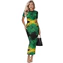 Womens Short Sleeve Jamaican Flag Midi Bodycon Dress