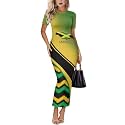 Womens Short Sleeve Jamaican Flag Midi Bodycon Dress