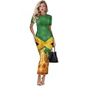 Womens Short Sleeve Jamaican Flag Midi Bodycon Dress