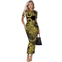 Womens Short Sleeve Jamaican Flag Midi Bodycon Dress