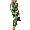Womens Short Sleeve Jamaican Flag Midi Bodycon Dress