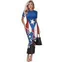 Womens Short Sleeve Jamaican Flag Midi Bodycon Dress
