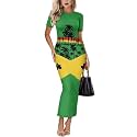 Womens Short Sleeve Jamaican Flag Midi Bodycon Dress