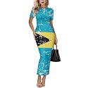 Womens Short Sleeve Jamaican Flag Midi Bodycon Dress