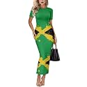 Womens Short Sleeve Jamaican Flag Midi Bodycon Dress