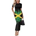 Womens Short Sleeve Jamaican Flag Midi Bodycon Dress