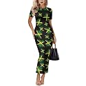 Womens Short Sleeve Jamaican Flag Midi Bodycon Dress