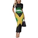 Womens Short Sleeve Jamaican Flag Midi Bodycon Dress