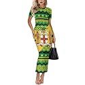 Womens Short Sleeve Jamaican Flag Midi Bodycon Dress