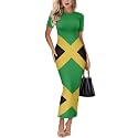 Womens Short Sleeve Jamaican Flag Midi Bodycon Dress