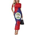 Womens Short Sleeve Jamaican Flag Midi Bodycon Dress
