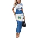 Womens Short Sleeve Jamaican Flag Midi Bodycon Dress