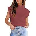 Womens Sleeveless Sweater Vest Turtleneck Ribbed Knit Tank Tops Basic Slim Fit Top
