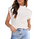 Womens Sleeveless Sweater Vest Turtleneck Ribbed Knit Tank Tops Basic Slim Fit Top